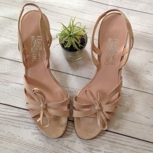 Salvatore Ferragamo Sling Back Suede Nude Heel